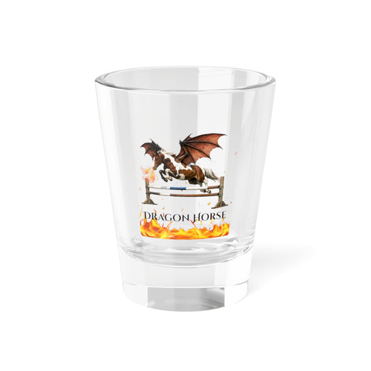 Dragon Horse Chestnut & White Winged Horse Jumping Fire Breathing Fantasy Equestrian Shot Glass
