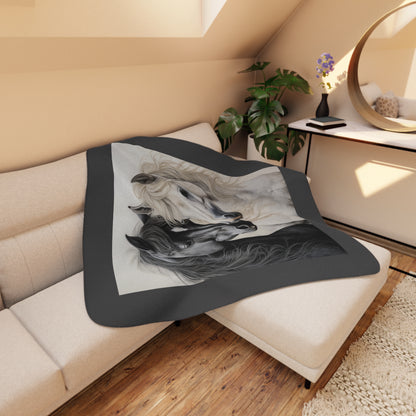Horse Pair Tan Sherpa Blanket – Cozy Equestrian Throw