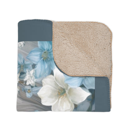 White Horses Floral Throw Blanket — Tan Sherpa Fleece