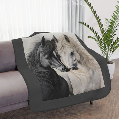 Horse Pair Tan Sherpa Blanket – Cozy Equestrian Throw