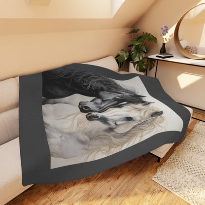 Horse Pair Tan Sherpa Blanket – Cozy Equestrian Throw