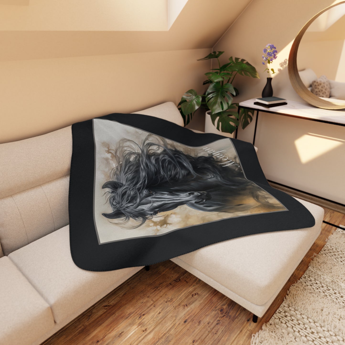 Tan Sherpa Blanket — Cozy Horse Art Throw Blanket