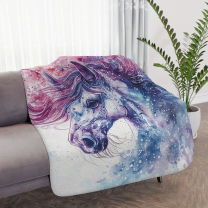 Watercolor Horse Sherpa Blanket — Cozy Tan Throw for Horse Lovers