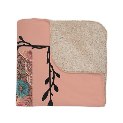 Floral Unicorn Sherpa Blanket — Cozy Tan Plush Throw with Whimsical Flower Mane