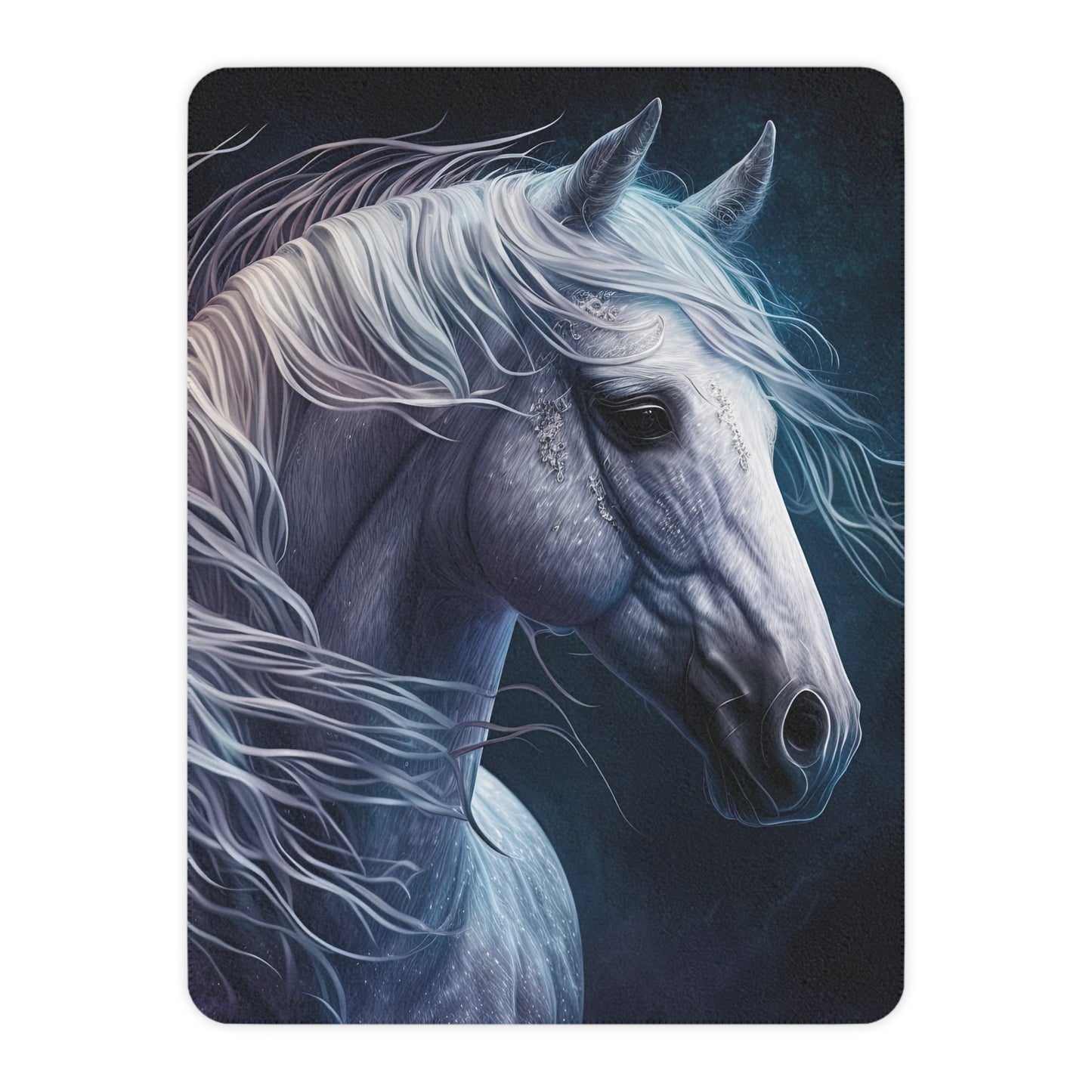 Mystic White Horse Sherpa Blanket — Cozy Tan Plush Throw for Horse Lovers