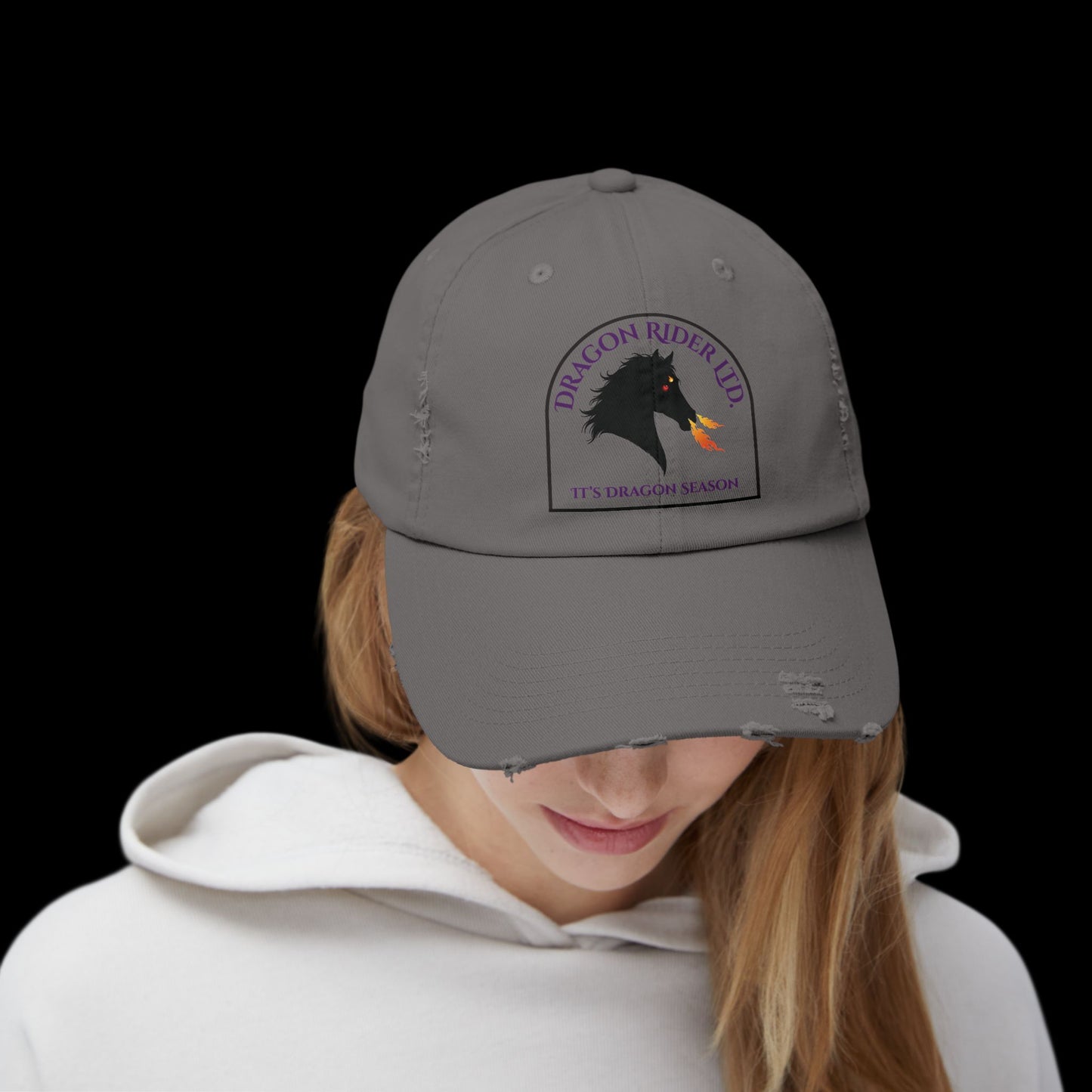Dragon Rider Ltd Fire Breathing Horse Fantasy Equestrian Emblem Unisex Distressed Cap