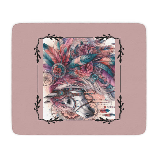 Boho Dreamcatcher Horse Tan Sherpa Blanket