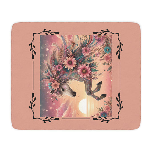 Floral Unicorn Sherpa Blanket — Cozy Tan Plush Throw with Whimsical Flower Mane