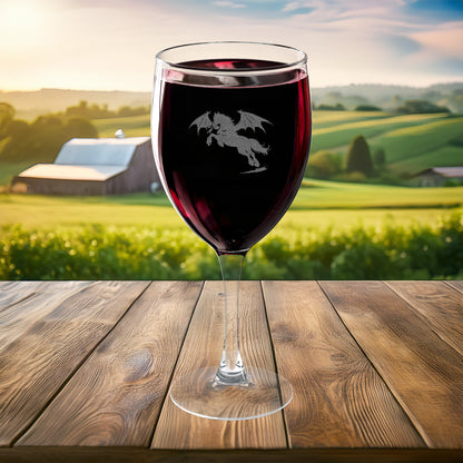 Dragon Rider Fire Breathing Horse Engraved Wine Glass