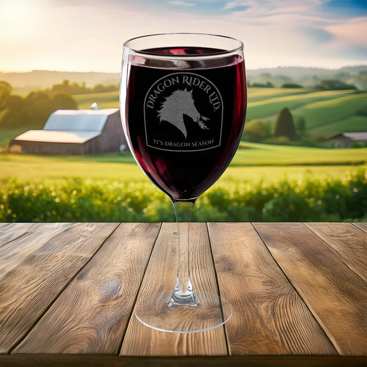 Dragon Rider Fire Breathing Horse Engraved Wine Glass